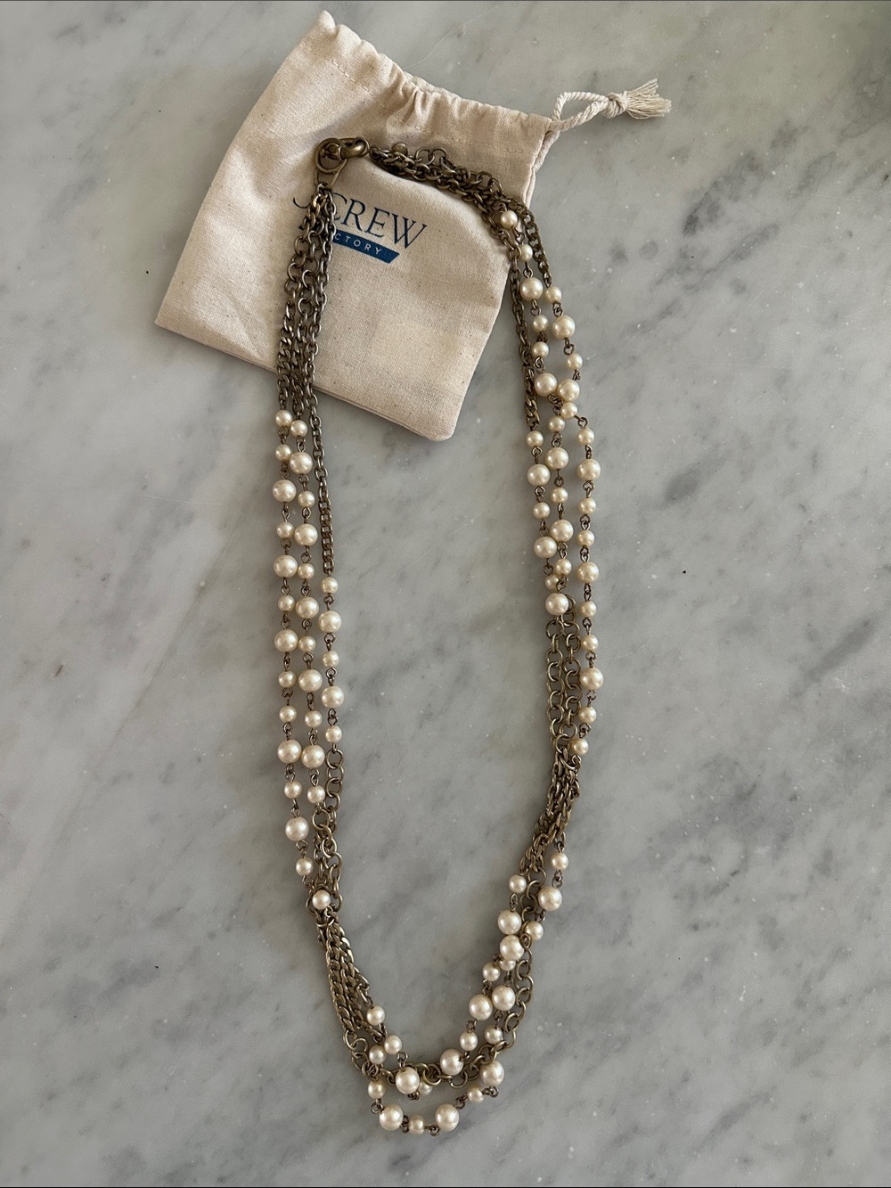 J. Crew Cream Pearl Multi-Strand Chain Necklace vintage